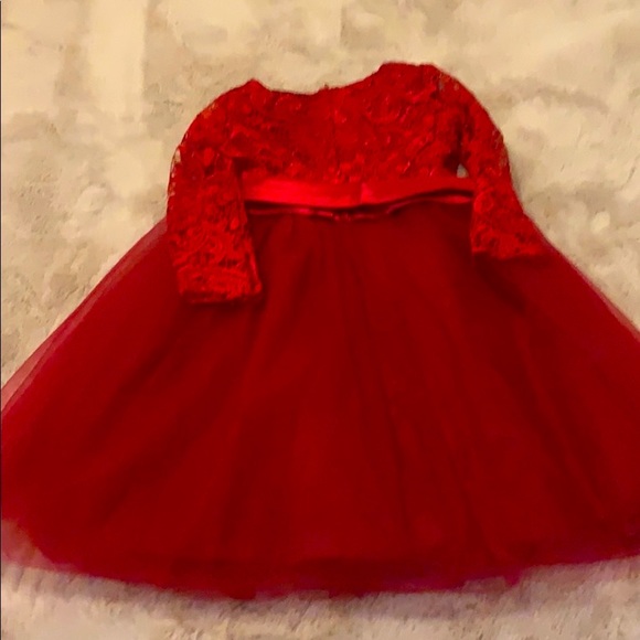 Red toddler Christmas dress. Crochet and tulle. - Picture 2 of 2